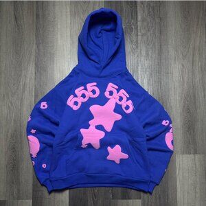 blue and pink sp5der star hoodie